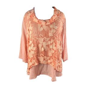 Soft surroundings 3xl layered peach orange embroidered overlay Lagenlook top